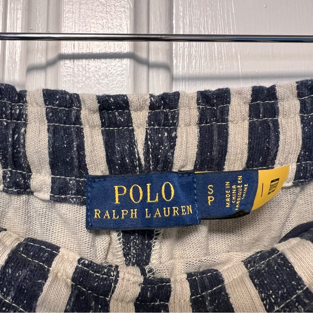 Polo Ralph Lauren Striped Jogger Pants Blue Cream Nautical Sz Small Beach Travel - Picture 4 of 8
